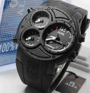 jam tangan Alfa original 047 full black rubber