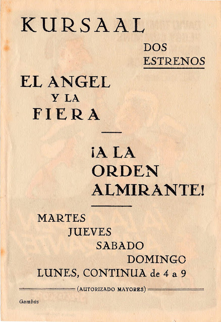 ¡A LA ORDEN ALMIRANTE! Programa de mano, dorso: 10 x 14 cms. España. De mi colección de programas de mano. Imprenta: Gambús ¡A LA ORDEN, ALMIRANTE! Carry on Admiral. 1957. Reino Unido. Dirección: Val Guest. Reparto: David Tomlinson, Peggy Cummins, Brian Reece, Eunice Gayson, A.E. Matthews, Joan Sims, Lionel Murton, Reginald Beckwith, Desmond Walter-Ellis, Ronald Shiner.