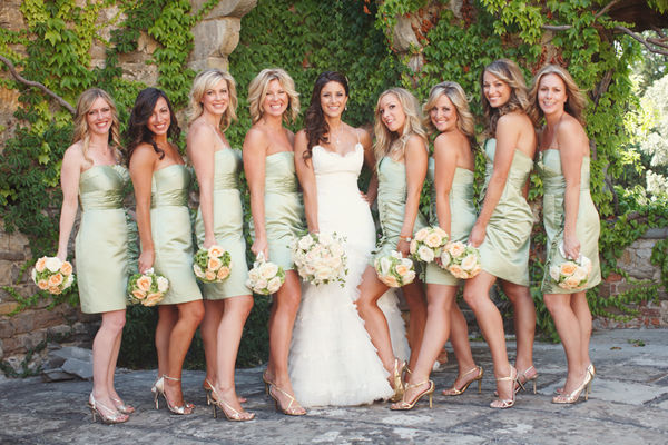 Sophisticated and elegant flattering light pastel green bridesmaid dresses