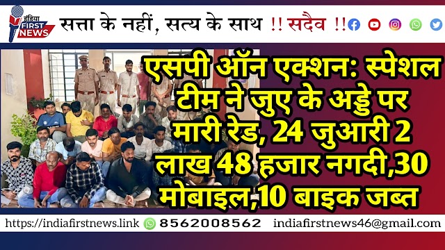 बीकानेर एसपी ऑन एक्शन: स्पेशल टीम ने जुए के अड्डे पर मारी रेड, 24 जुआरी 2 लाख 48 हजार नगदी,30 मोबाइल,10 बाइक जब्त 