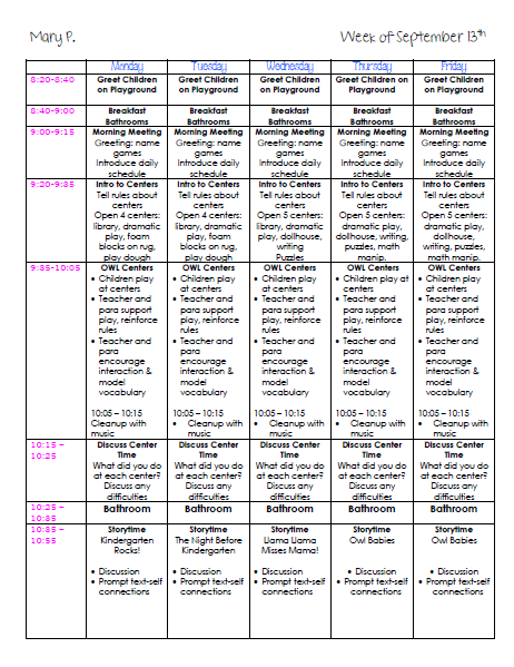 Montessori Weekly Lesson Plan Template