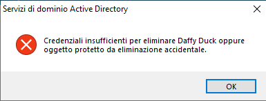 Credenziali insufficienti per eliminare l'account