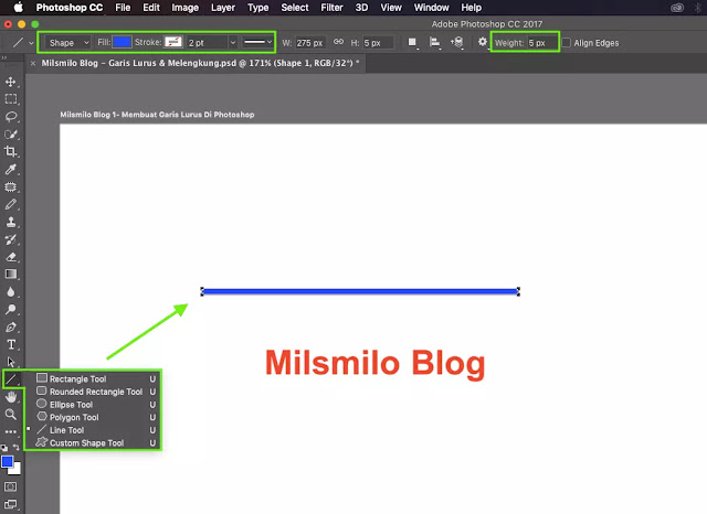 Cara membuat garis lurus dan garis melengkung di photoshop, membuat garis horizontal, garis vertical di photoshop