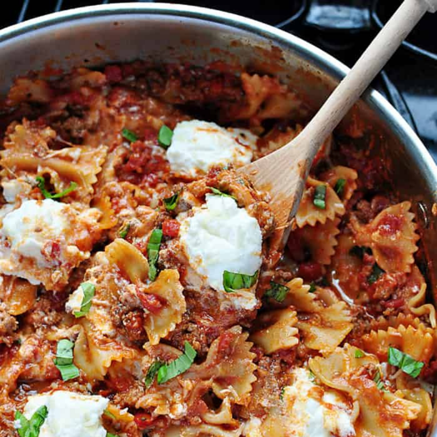 skillet of lasagna