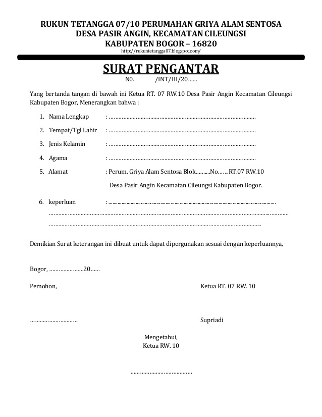 SURAT PENGANTAR RT DOWNLOAD.Doc  TUGAS ANAK SEKOLAH