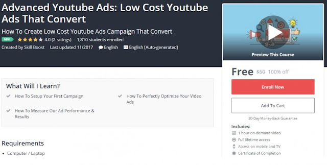 [100% Off] Advanced Youtube Ads: Low Cost Youtube Ads That Convert| Worth 50$