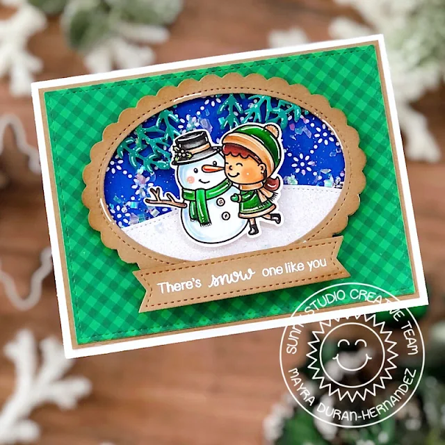 Sunny Studio Stamps: Snow One Like You Card by Mayra Duran-Hernandez (featuring Stitched Oval Dies, Scalloped Oval Mat Dies Slimline Dies)