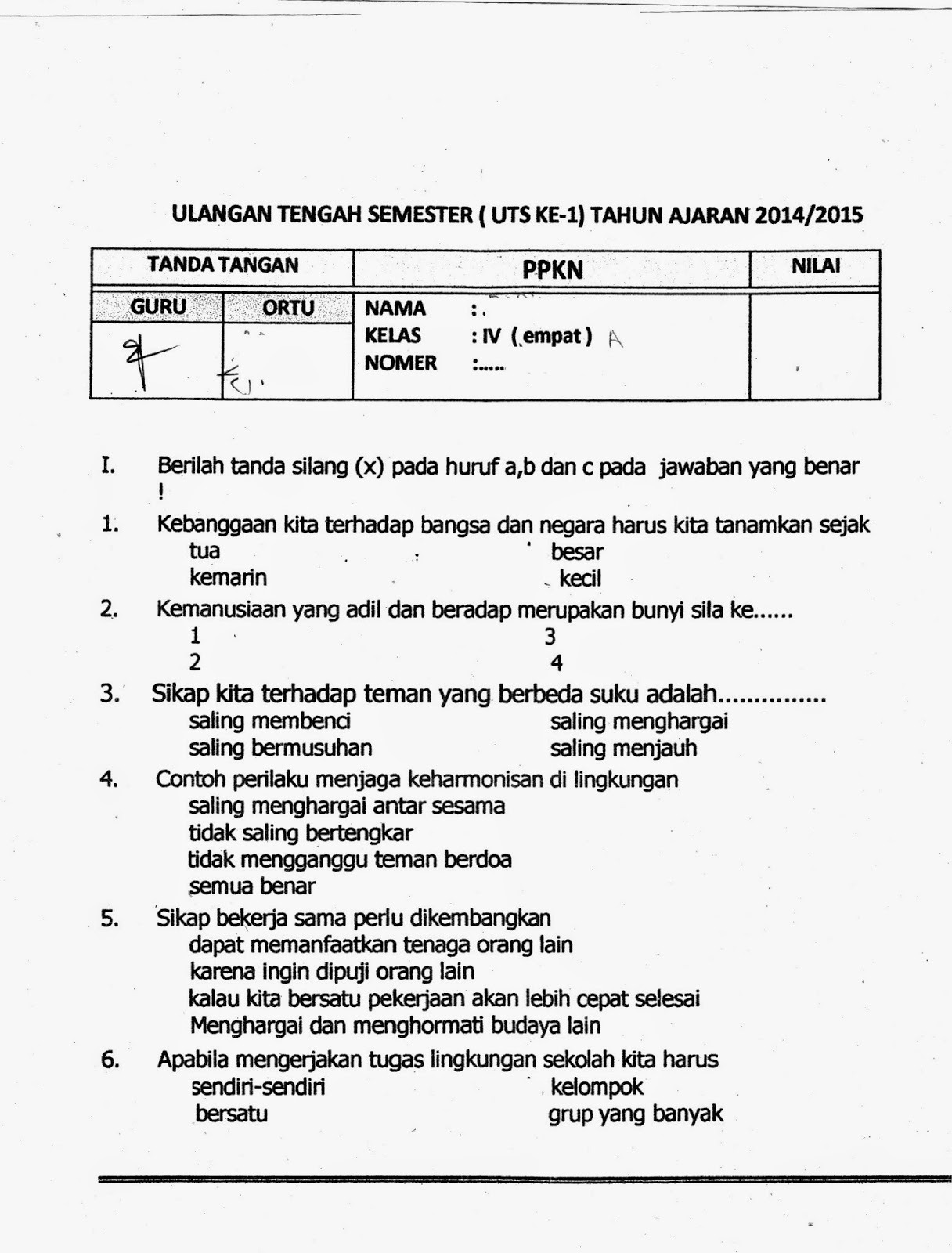 soal essay pkn kelas 7 semester 1