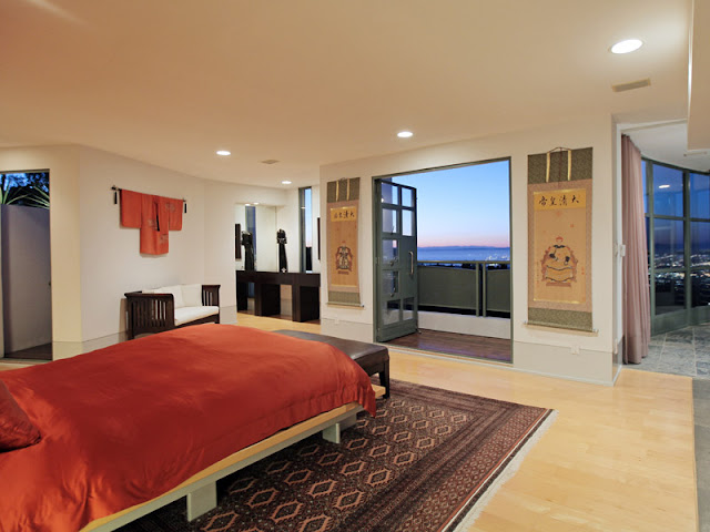 Photo of modern bedroom with the view of Los Angeles