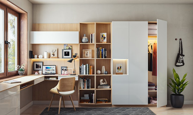 modern wardrobe with study table design