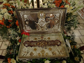 Μικροτεμάχιο της Τιμίας Ζώνης της Θεοτόκου στην Ιερά Κοινοβιακή Μονή  Παναγίας Ελεούσης Σαλμενικόν Αιγίου. https://leipsanothiki.blogspot.be/