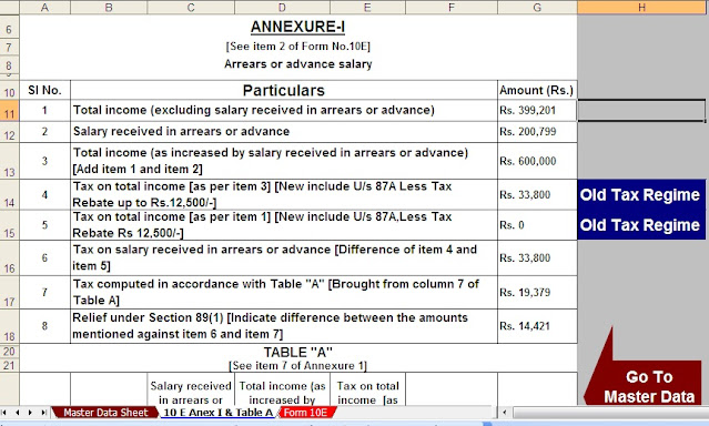 U/s 89(1) Form 10E Income Tax Arrears Relief Calculator