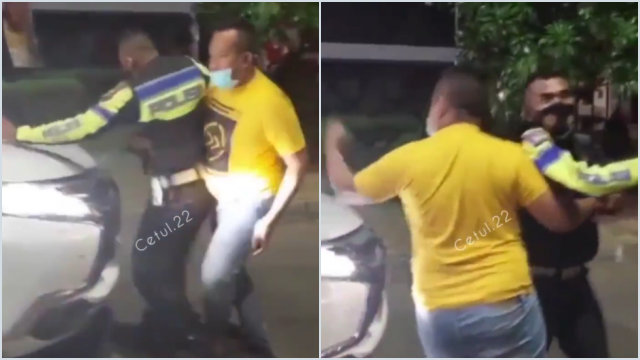 Viral Video Polisi Diusir Pria Baju Kuning Saat Cegat Mobil Terobos Penyekatan di Karawang