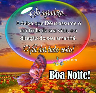 Só agradeça...  E deixa que Deus assume   o controle da sua vida,   e a direção do seu amanhã.  Boa Noite!