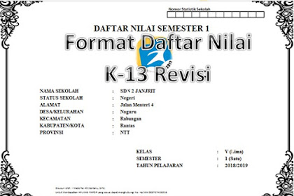 Format Daftar Nilai/ Penilaian Semester 1 Kelas 5 SD/ MI Kurikulum 2013 Revisi 2017