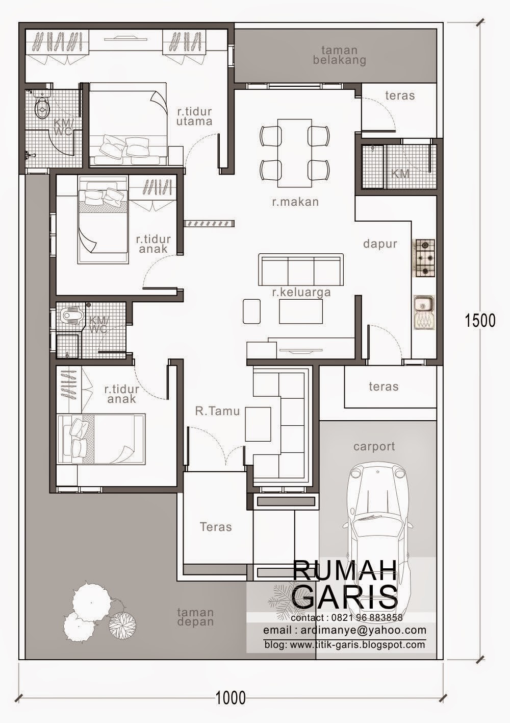 Desain rumah tipe 90 di lahan 10x15 meter ~ Rumah Garis