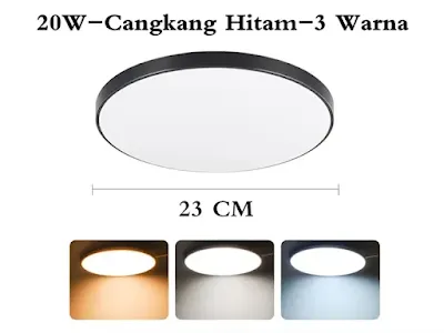 Lampu Led Plafon Cangkang Hitam Rumah Modern 24W 36W 48W - Hitam 20W