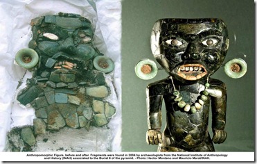 Antes y después figura restaurada de la cultura Teotihuacana.