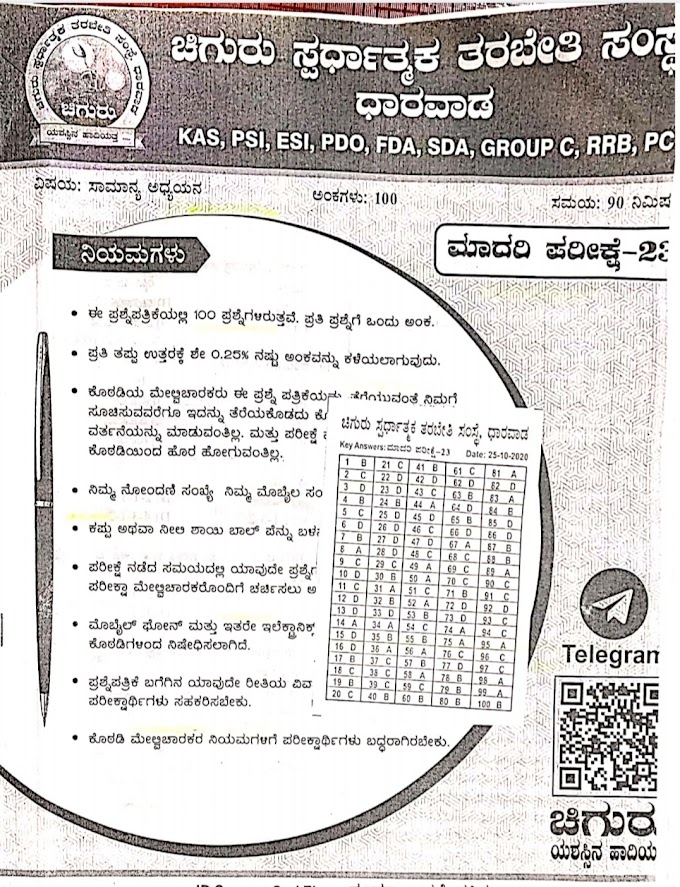 ಚಿಗುರು GK Model QP with Answers PDF