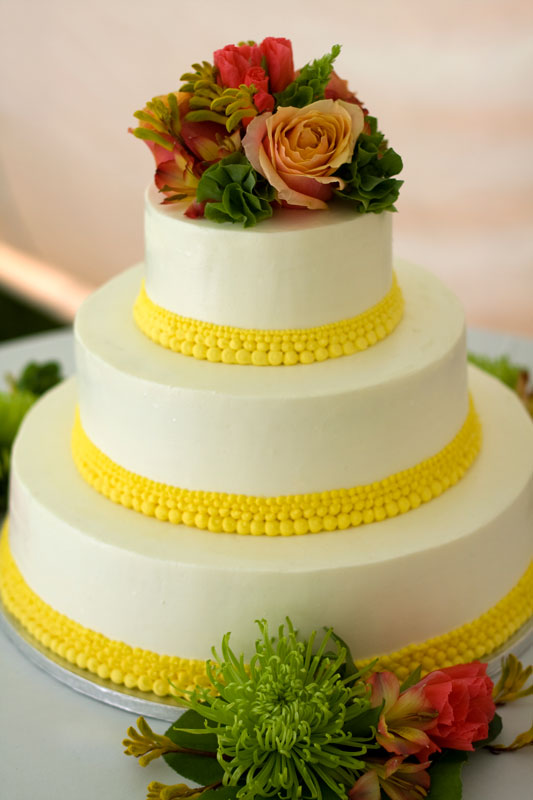 small yellow wedding cake