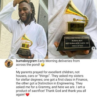 Is Plenty!! Burna Boy Receives His Grammy Award Plague (See Photos)