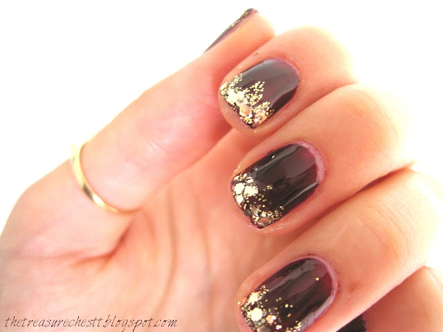 osblood burgundy glitter gold tip nails w7 gold dazzle saffron glitter