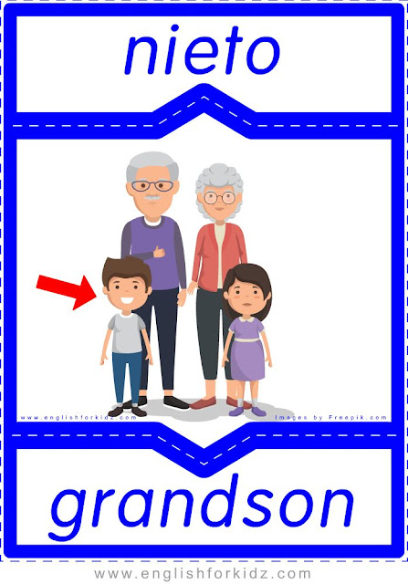 Grandson English-Spanish flashcards for the family members topic