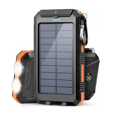 Solar Power Bank with dual flashlight for Camping & Hiking