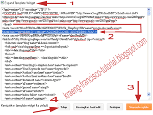 Memasukkan meta tag di Edit HTML 