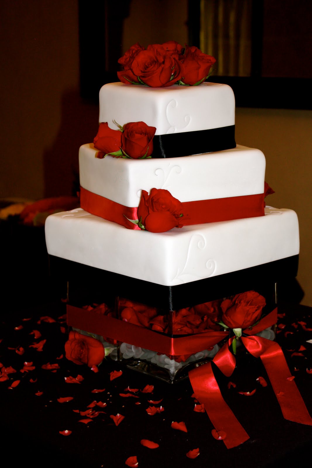 square wedding cake designs jessica/brent: black, red and white wedding square wedding cake