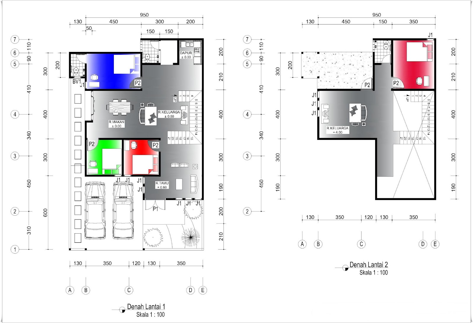 Denah Rumah 95 X 13 M Lahan 108 X 17 M 2 Lantai Home