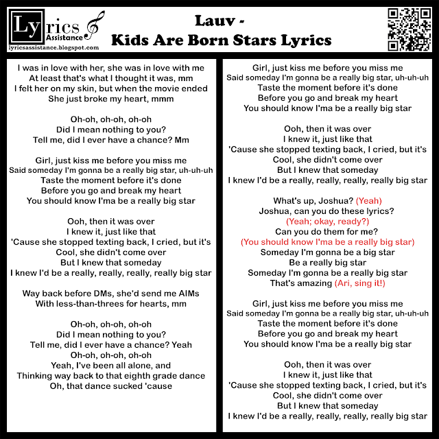Lauv - Kids Are Born Stars Lyrics | lyricsassistance.blogspot.com