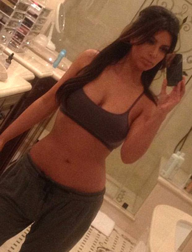 Kim Kardashian posts a picture of herself with no makeup on and hardly any
