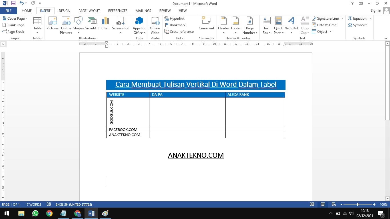 Cara membuat tulisan miring vertikal di Word