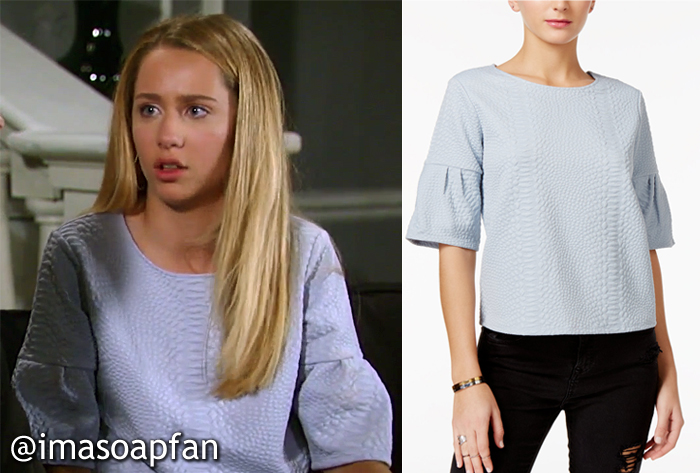 Josslyn Jacks, Eden McCoy, Light Blue Textured Top with Fluted Sleeves, Guess, GH, General Hospital, Season 55, Episode 04/17/17