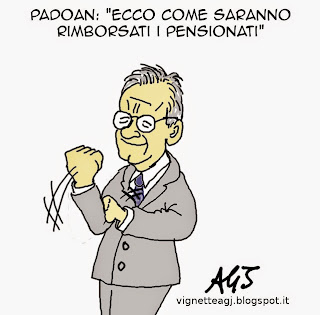 rimborso pensioni, padoan, pensioni, vignetta , satira