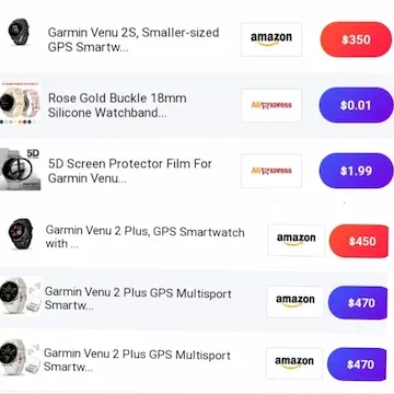 Image of a table showing the prices of Garmin Venu 2 Plus vs Garmin Venu 2S