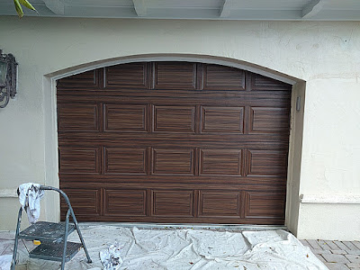 garage door painted to look like wood