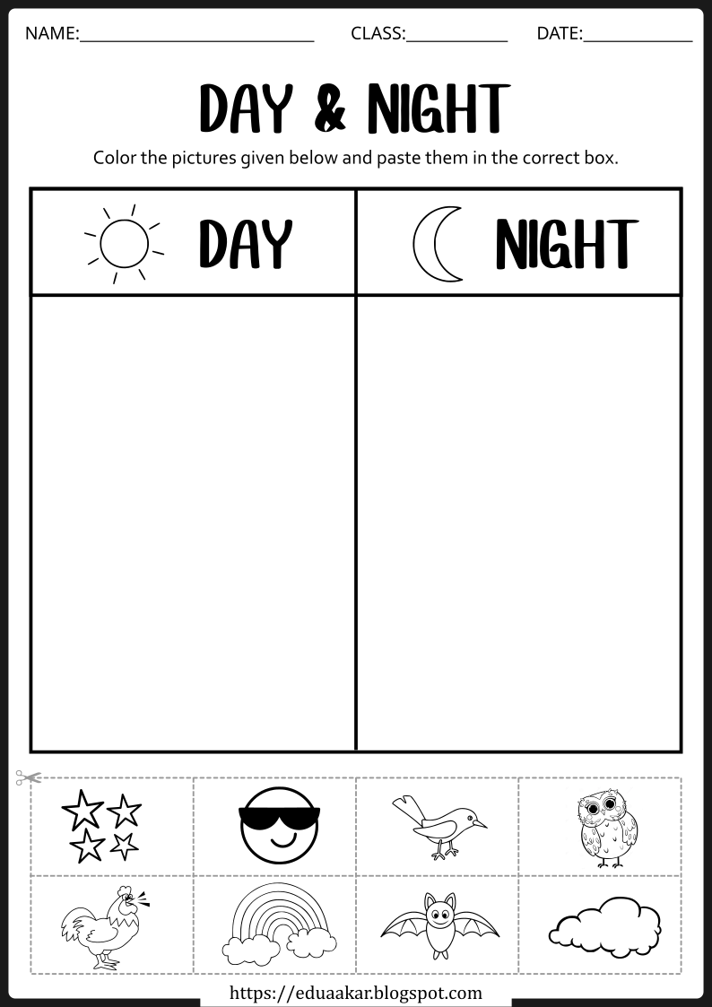 Day and Night - Sort and Color Worksheet