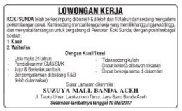 Lowongan Kerja Penempatan Suzuya Mall Banda Aceh - JobsDB
