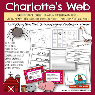 reader response pages, Charlotte's Web, graphic organizers, children's literature