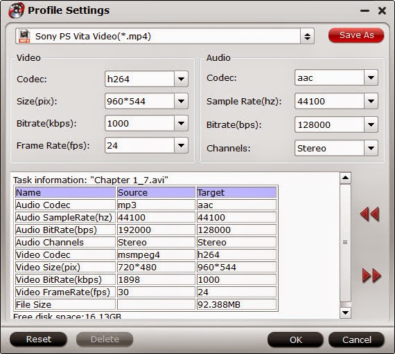 PS Vita Video Settings