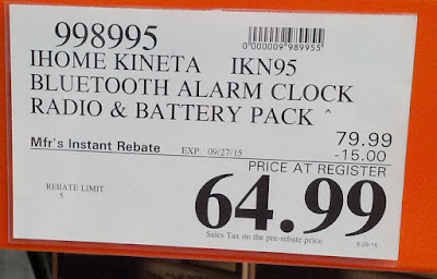 Deal for the iHome Kineta IKN95 Bluetooth Alarm Clock Radio & Battery Pack at Costco