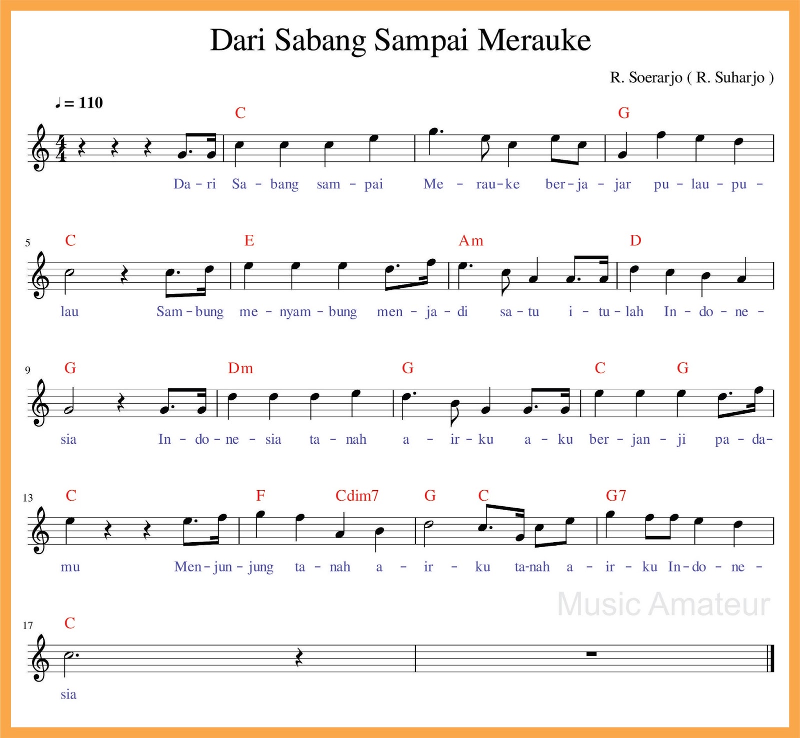 SEPUTAR MUSIK: Not Angka Dari Sabang Sampai Merauke