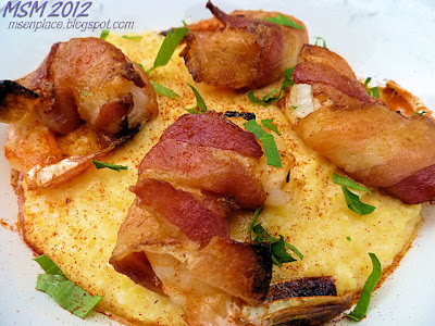 Blackened Bacon Shrimp on Cheesy Garlic Grits