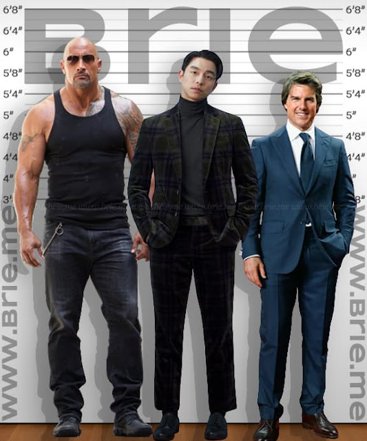Gong Yoo standing with The Rock and Tom Cruise