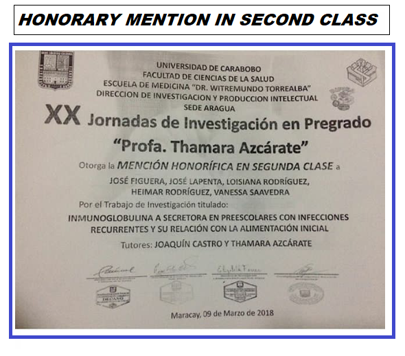 Mencion Honorífica en segunda Clase.