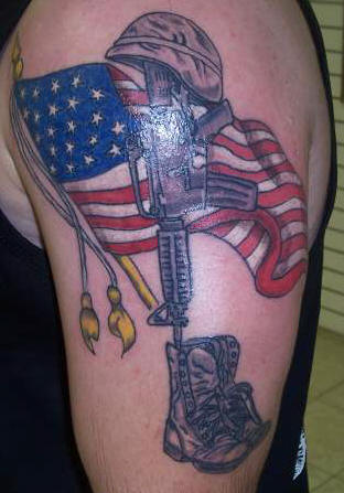 American flag and army tattoo.