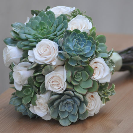 Succulents and Rose Bridal Bouquet Courtesy of FlowerDuetcom