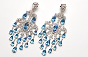 Magnificent chandelier style blue topaz and diamond earrings.